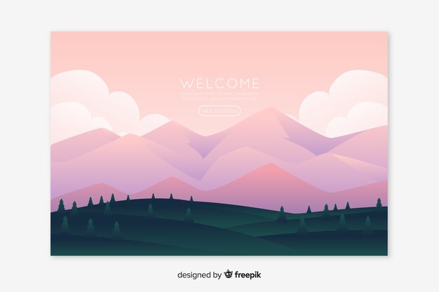 Landing page with pink mountains gradient