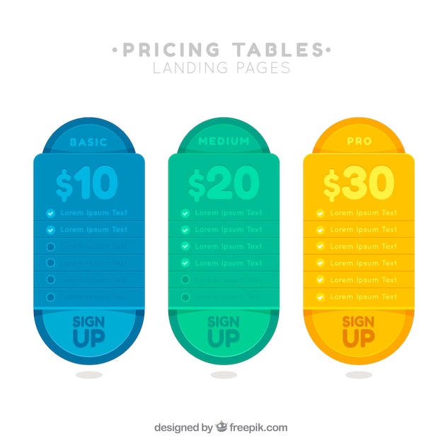 価格表を含むランディングページ