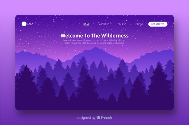 Landing page with purple gradient landscape