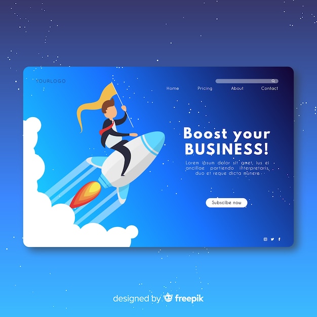 Landing page with a rocket