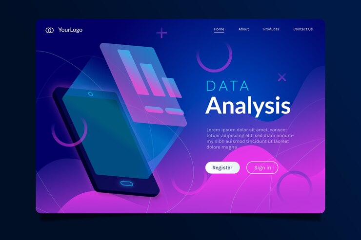 Free Vector landing page with smartphone neon style