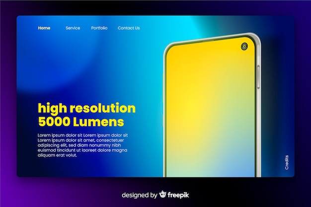 Landing page with smartphone in neon