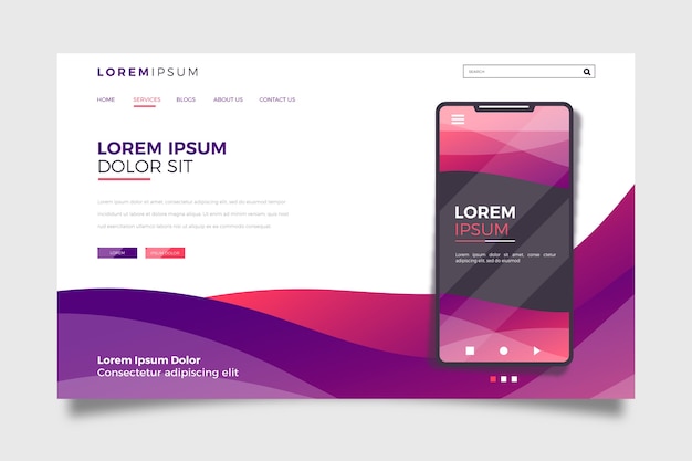 Free vector landing page with smartphone template