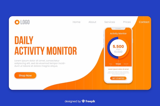 Free vector landing page with smartphone template
