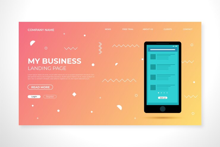 Free Vector landing page with smartphone with gradient