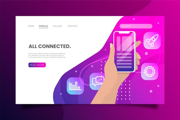 Landing page with smartphone with gradient