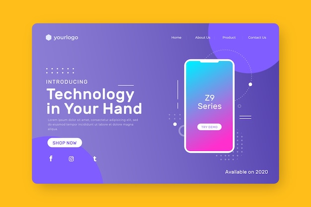 Бесплатное векторное изображение Целевая страница с смартфоном с градиентом
