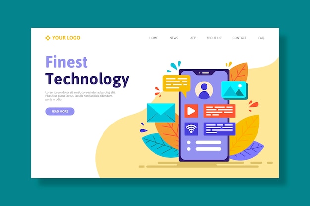 Free vector landing page with smartphone