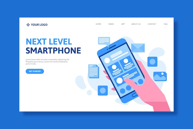 Free vector landing page with smartphone