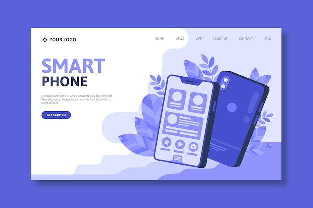 Free vector landing page with smartphone