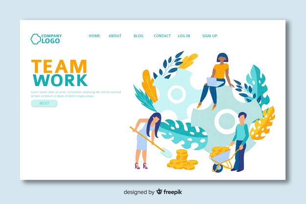 Landing page with teamwork and leaves