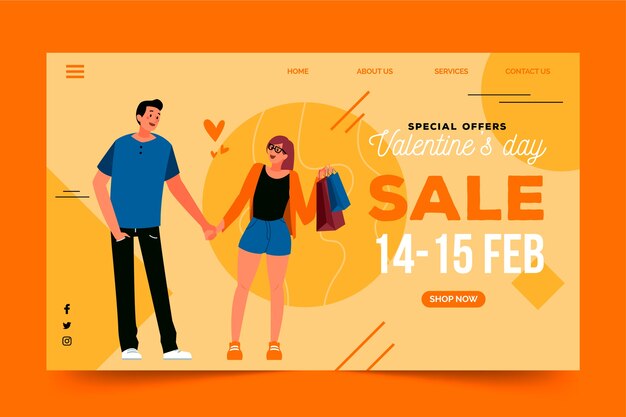 Free vector landing page with valentines day sales