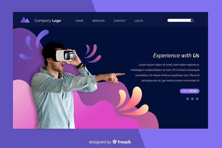 Free Vector landing page with vr glasses photo