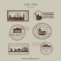 Free vector landmark stamps collection in vintage style