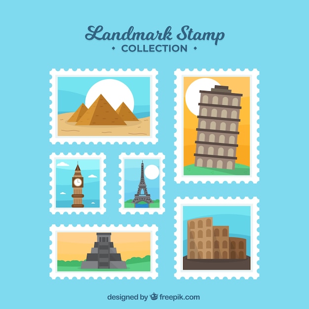 Landmark stamps collection with different places