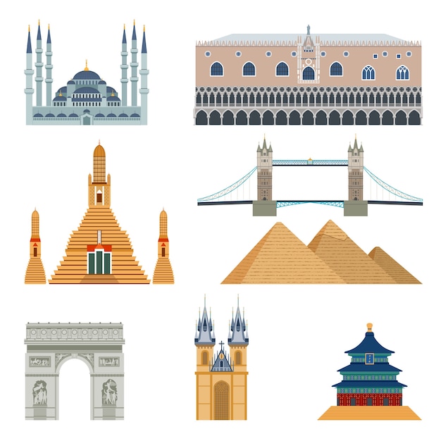 無料ベクター landmarks and monuments set