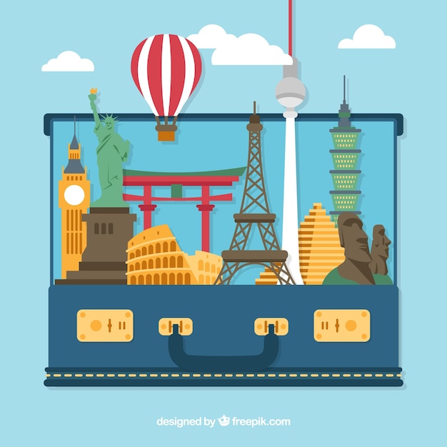 Landmarks in flat suitcase