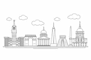 Free vector landmarks skyline hand drawn design