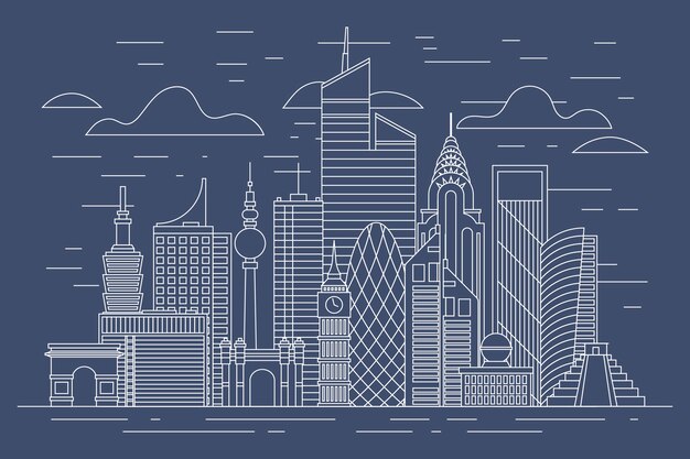 Landmarks skyline outline concept