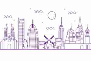 Free vector landmarks skyline outline design