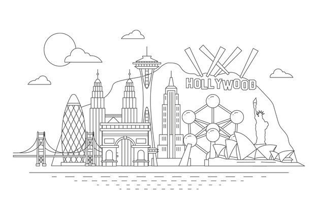 Landmarks skyline in outline