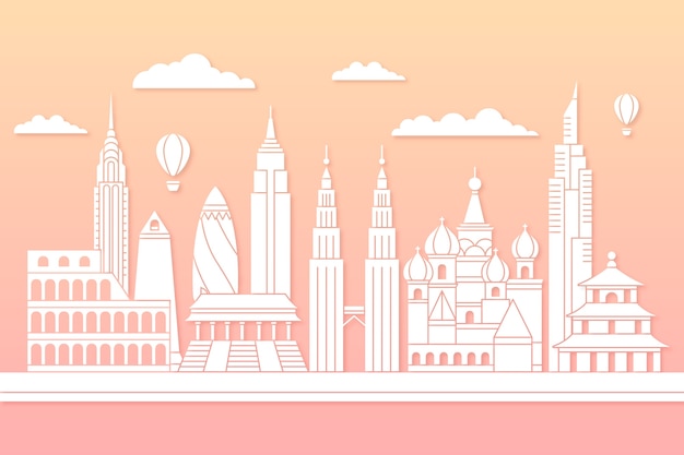 Free vector landmarks skyline in paper style concept