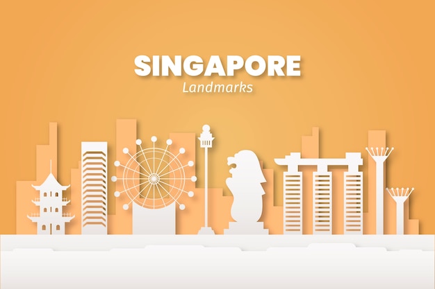 Free vector landmarks skyline in paper style concept