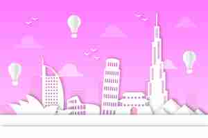 Free vector landmarks skyline in paper style design