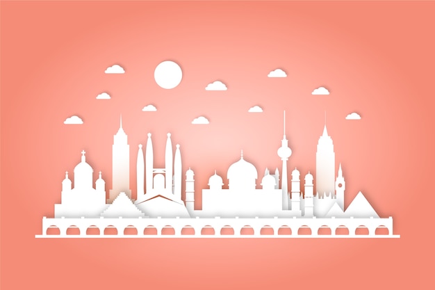 Landmarks skyline in paper style design