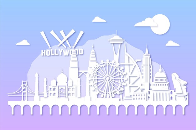 Landmarks skyline in paper style