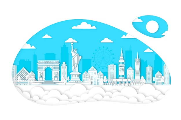 Free vector landmarks skyline in paper style