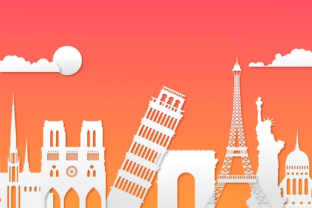 Free vector landmarks skyline in paper style