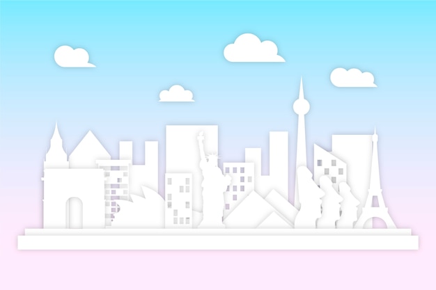 Free vector landmarks skyline in paper style