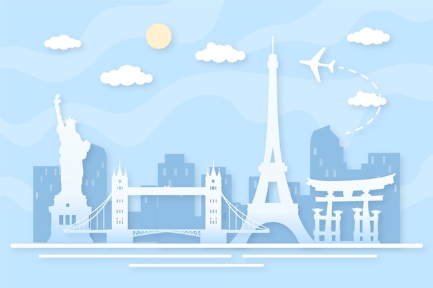 Free vector landmarks skyline in paper style