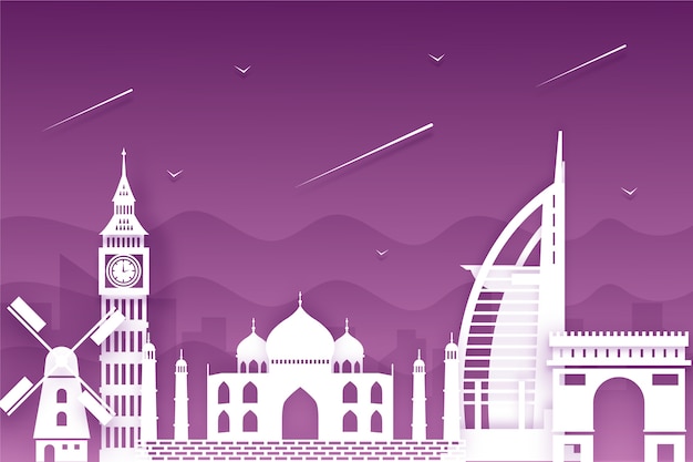 Free vector landmarks skyline in paper style