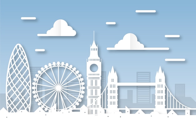 Free vector landmarks skyline in paper style