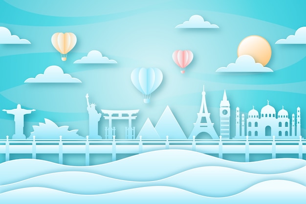 Free vector landmarks skyline in paper style