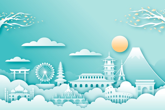 Free vector landmarks skyline in paper style