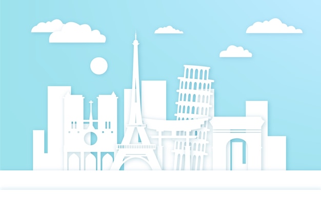 Free vector landmarks skyline theme in paper style