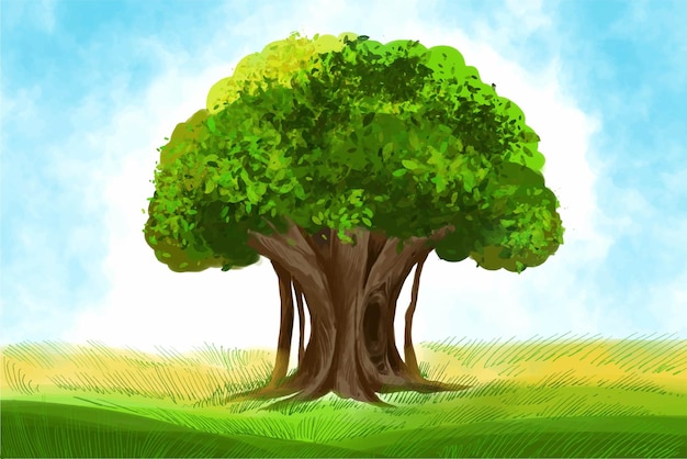 Free vector landscape and architecture on watercolor tree background