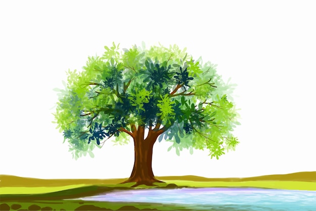 Free vector landscape and architecture on watercolor tree background