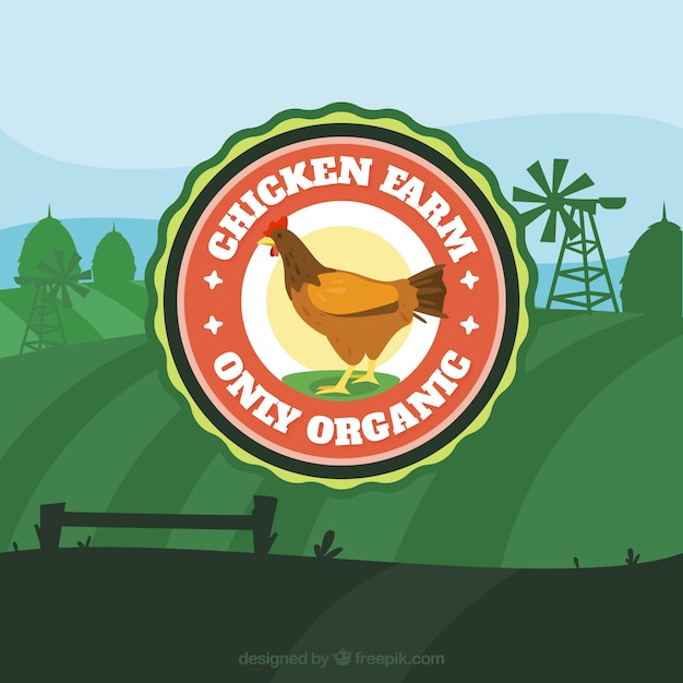 Landscape background with farm badge