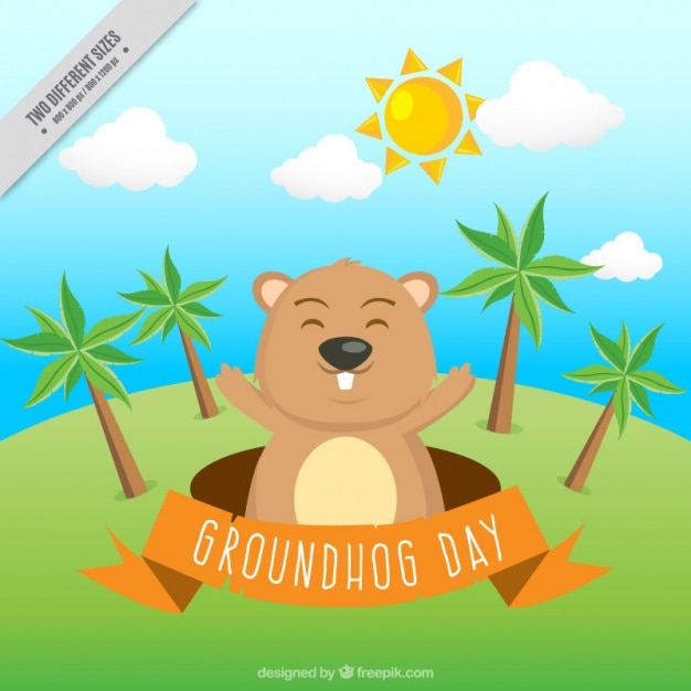 Free vector landscape background with happy groundhog