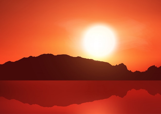 Free vector landscape background with hills against a sunset sky