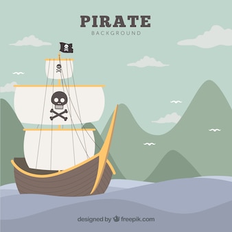 Пейзаж фон с пиратский корабль