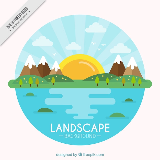 Free vector landscape background with sea and mountains in flat design