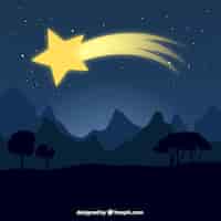 Free vector landscape background with shooting star