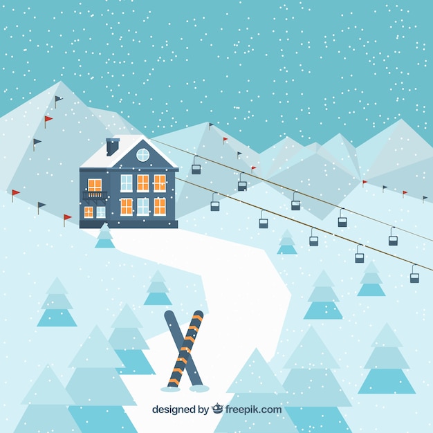 Бесплатное векторное изображение Пейзаж фон с горнолыжного курорта