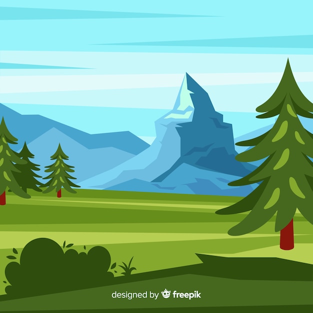 Landscape background with trees and mountains