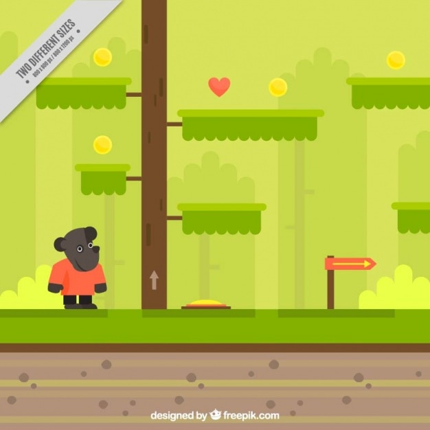 Free vector landscape background with a video game character